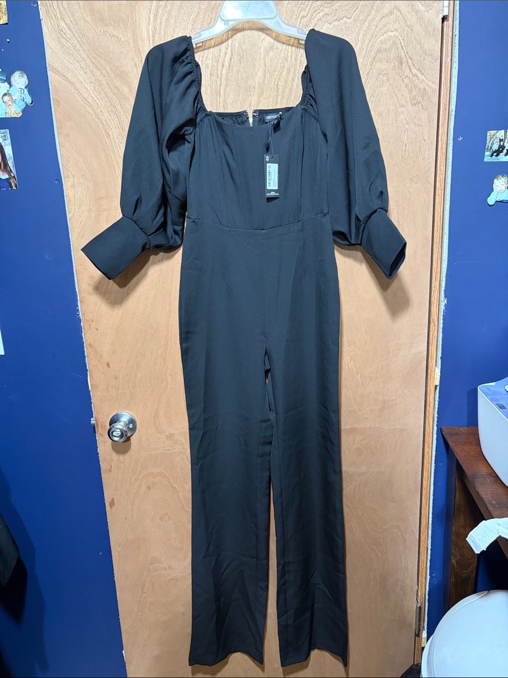 PrettyLittleThing Black Puff Sleeve Square Neck Jumpsuit